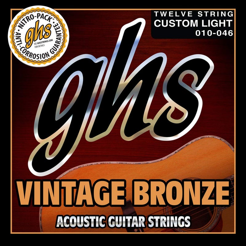 GHS Strings VN-12CL VINTAGE BRONZE Acoustic Guitar Strings, 12 Set, Custom Light (10-46) - Image 1